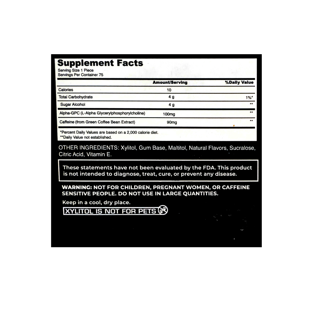 StrikeGum - Individual Pack (5 pieces of gum per pack) - Spearmint Spearmint |90mg natural caffeine|100mg alpha gpc| Sugar Free| Vegan | Made in the USA | Premium Energy Gum